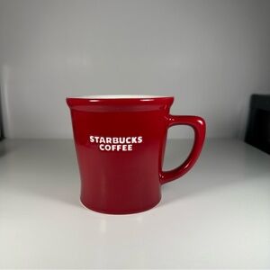 Starbucks New Bone China 2009 Red Embossed White Letters Coffee Mug Cup 16oz